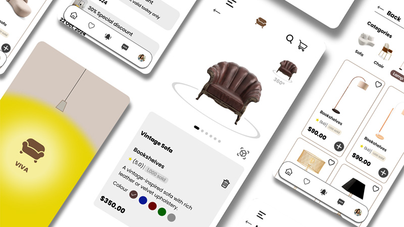 Collection of images of the furniture mobile screen including different page element